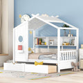 Merax Wood Multifunctional Daybed with Drawers/Storage Shelf, House Low Day Bed for Kids, Space Saving, Easy Assemble White