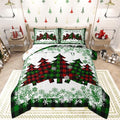 Castle Fairy Christmas Comforter Set Twin Size,Pine Trees Green Snowflake Glitter Shiny Bedding Set for Kids Boys Men,Winter Festival Plaid Checkered Quilted Duvet Set with 1 Pillowcase