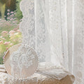 Anmao Vintage White Lace Curtains 45 Inches Long 2 Panels Set, Romantic Elegant Light Filtering Semi Sheer Floral Thick Lacy Curtain Drapes for Living Room and Bedroom, Each Panel 55W x 45L, Off White