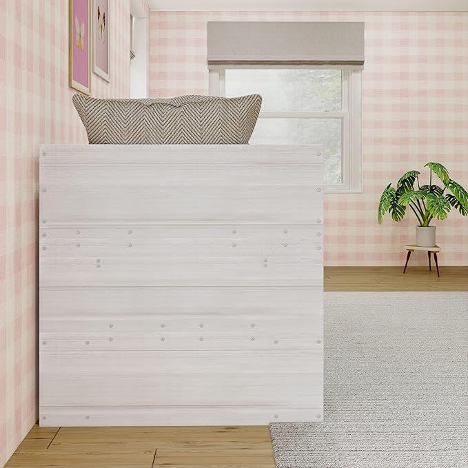 Max & Lily Modern Farmhouse Low Loft Bed, Twin Bed Frame for Kids with 2 Bookcases, White Wash
