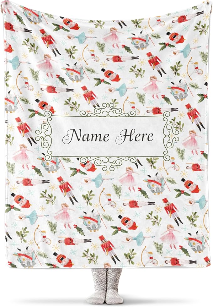Personalized Nutcracker Christmas Blanket - Ships Next Day, Printed in USA - Plush Fleece Sofa Throw, Holiday Home Decor, Soft Christmas Bedding, Customizable Ballet Themed (Fleece 30x40)