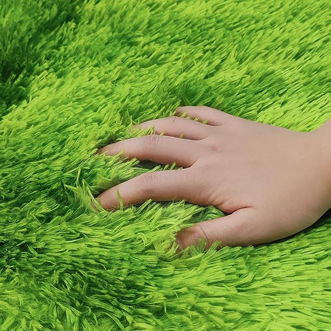 5 ft Fluffy Green Grass Area Rugs for Bedroom,Tie Dyed Plush Circle Rug Shag Round Carpet Fuzzy for Living Room Baby's Toddler's Boys Girls Room Kids Playroom Nursery Decor Aesthetic