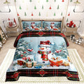 Castle Fairy Xmas Cute Snowman Comforter Set Twin Size,Merry Christmas Pine Trees Decor Bedding Set for Kids Boys Men,Vintage Red Green Checkered Plaid Quilted Duvet Set with 1 Pillowcase
