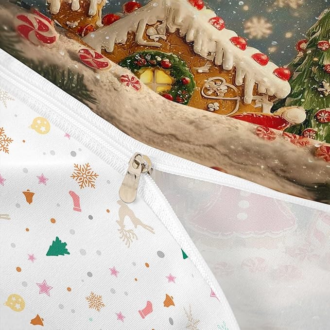 Feelyou Cute Gingerbread Man Duvet Cover King Size Cartoon Christmas Bedding Set for Boys Girls New Year Holiday Comforter Cover Reversible Xmas Decor Bedroom Decor 3Pcs