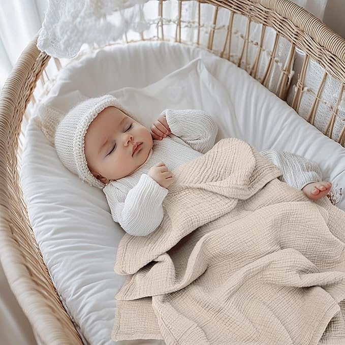 lulumoon Muslin Baby Blanket for Girls: Lightweight Cotton Swaddle for Receiving - Ideal Stroller Blanket for Travel & Baby Shower 36"x40"(Ivory)
