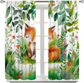 Kids Fox Blackout Curtain Cute Cartoon Fox Window Treatment for Girls Boys Bedroom Wildlife Woodland Animal Botanical Plant Window Drapes for Living Room Teens Nursery W63xL63