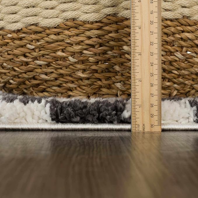 Hauteloom Kieu Contemporary Checkered Fluffy Shag Area Rug - Modern Geometric Soft Carpet Tiles for Living Room, Kids Room, Nursery - Black, White - 6'7" x 9'
