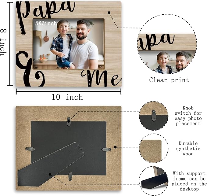 FONDCANYON Papa and Me Picture Photo Frame, Father Photo Frame, Grandpa Picture Frame, Papa Frame, Best Gifts for Father from daughter son, Papa Gifts for Father’s Day (5x7 Inch Photo)