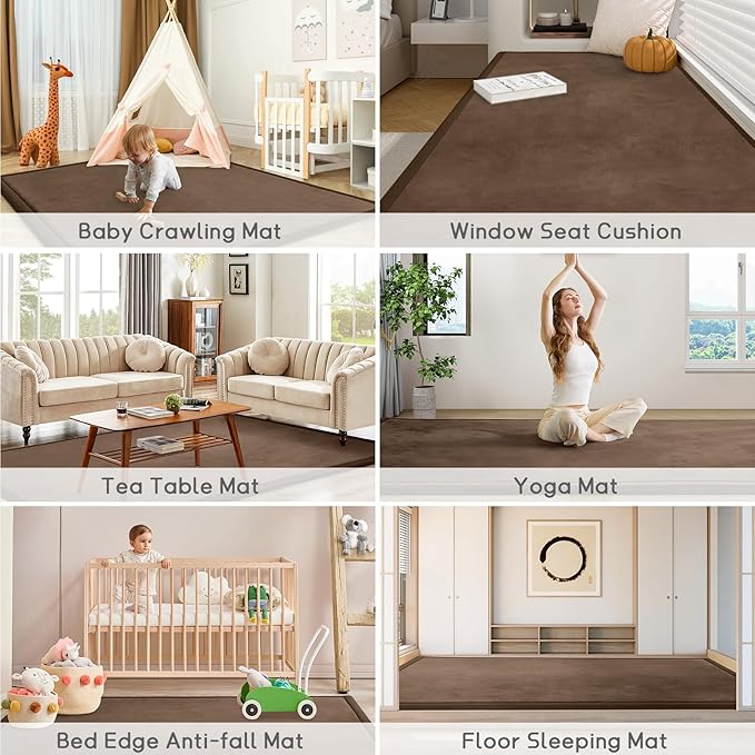 Baby Play Mat for Floor Tummy Time Nursery Rug Muscle Area Rug Playroom Rug Tatami Mat 6'7"x4'11" Memory Foam 1.3" Thick,Coffee