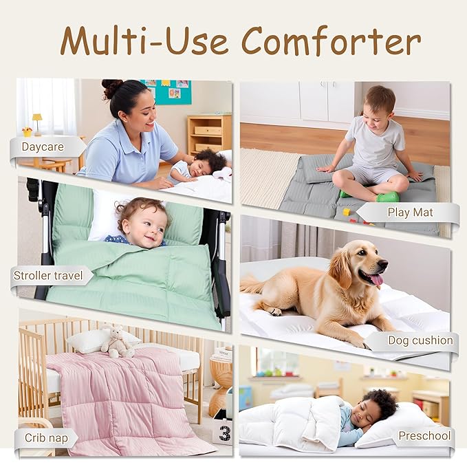 ZPECC Toddler Down Alternative Comforter, 39x47 Hypoallergenic Baby Blanket Quilt, Soft Breathable Lightweight All Season Kids Duvet Insert for Crib Stroller Cot Daycare, Baby Blue