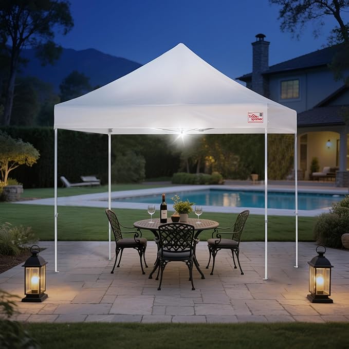 Tradesparker 10x15 Pop Up Canopy Tent,Commercial Movable Canopy with ApexCore LED & Rugged Casters-Instant Easy Setup Shelter Canopies with Weight Bags & Stakes for Oudoor Events Markets Vendors,White