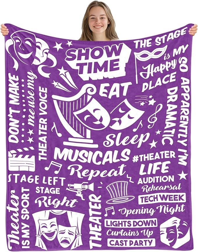 Theater Gifts for Christmas, Theater Blanket for Girls Women, Musical Theatre Gifts for Theatre Lovers, Birthday Gifts for Musical Lovers, Flannel Music Throw Blanket 50x60 in