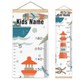 Personalized Kids Name Growth Chart Ruler for Wall Wood Frame Height Measure Chart 13.4x56 in Linen Hanging Height Growth Chart Nautical Tools Kids Room Decor