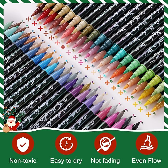 80 Colors Acrylic Paint Markers, Waterproof Dual Tip Acrylic Paint Pens with Brush and Fine Tip, Markers Set for Paper, Rock, Wood, Canvas, Glass, Ceramic and DIY Crafts Making Art Supplies