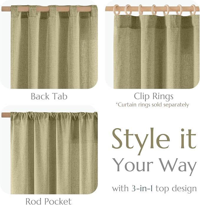 jinchan Linen Blend Curtains 96 inch Length 2 Panels for Bedroom Living Room, Floor to Ceiling 50 inch Wide Farmhouse Drapes with Rod Pocket Back Tab(50W x 96L, Sage Green)