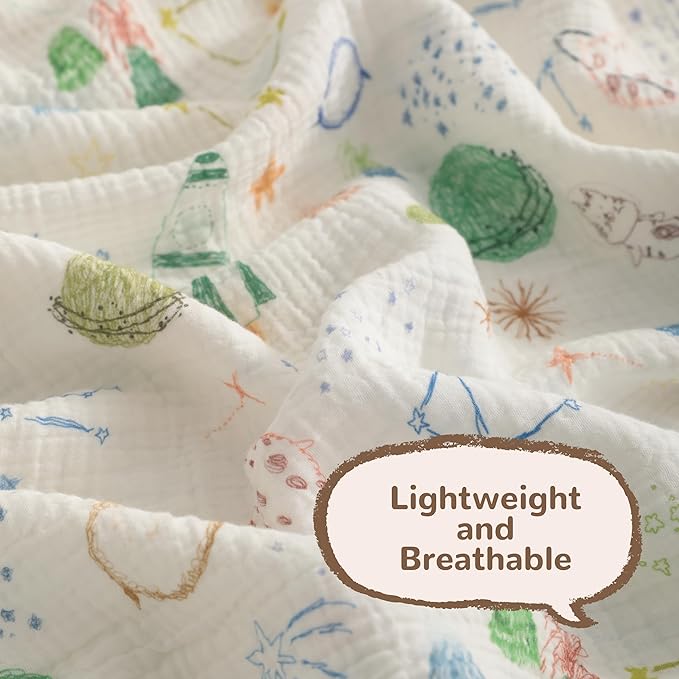 NTBAY 4 Layer Muslin Cotton Toddler Blanket, 42x60 Soft and Breathable Receiving for Newborns and Infants, Perfect for Crib, Stroller, Travel, Lightweight Nursery Blanket, Space Explorer