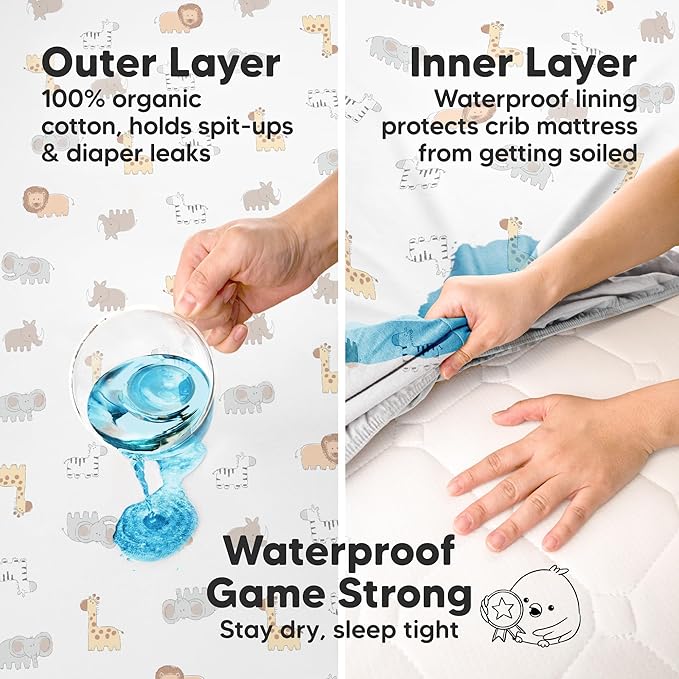 2-Pack Waterproof Crib Sheets for Girl, Boy - Organic Cotton 52X28 Fitted Crib Sheets Neutral,Crib Mattress Protector Sheets,Soft Toddler Bed Sheets,Washable Infant Fitted Baby Crib Sheets (Mist Rose)