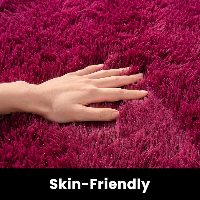 2x3 Rug - Non-Slip for Living Room - Height Pile 1.4" Plush Rug - Fluffy Throw Rugs Carpet for Bedroom - Burgundy