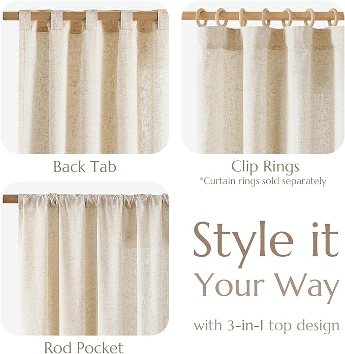 jinchan Sliding Doors Linen Blend Curtain 84 Inches Length 1 Panel for Living Room, Light Filtering 100 Inches Extra Wide Natural Drape for Patio Door with Rod Pocket Back Tab (100W x 84L, Ecru)
