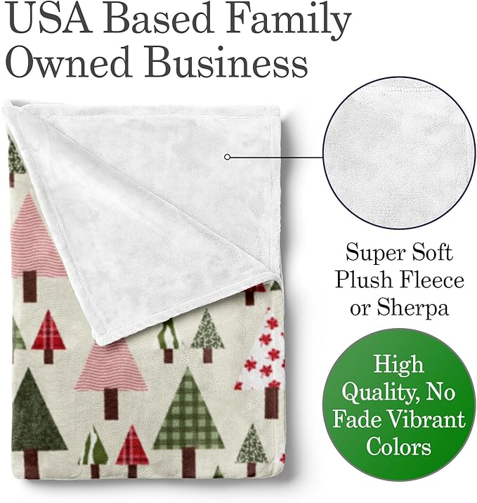 Custom Christmas Tree Blanket - Ships Next Day, Printed in USA - Fleece or Sherpa Sofa Throw, Soft Christmas Bedding, Holiday Home Decor, Customizable Family Throws (Fleece 50x60)