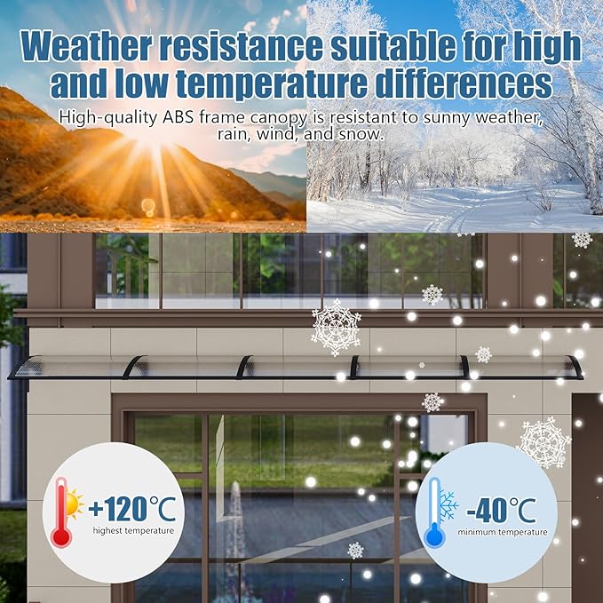 40''*160'' Window and Door Exterior, UV/Rain/Snow/Sunlight Protection Sheet,UPF 50+ Polycarbonate Overhang Canopy,House Overdoor Awnings for Door Entrance Outside/Patio/Porch/Deck