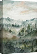 SIGNWIN Canvas Print Wall Art Misty Forest Landscape Watercolor Serene Mountain Pine Trees in Fog Illustrations Modern Art Decorative Landscape for Living Room, Bedroom, Office - 16"x24"