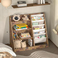 NACHES Montessori Kids Bookshelf Fabric Sling Pockets & Open Shelves – Front Facing Toddler Book Display and Toy Storage Organizer for Nursery Playroom or Bedroom 35" Wide (Camouflage Color, Middle)