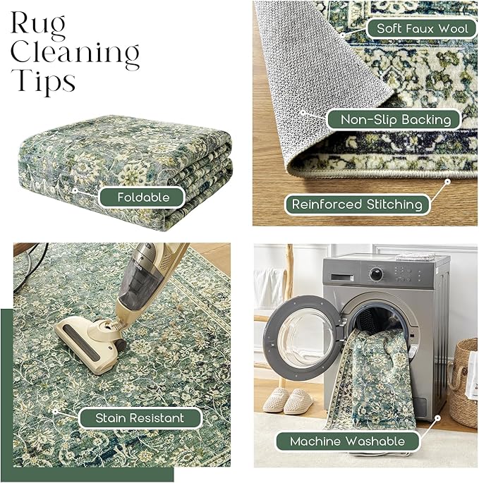Kitchen Rugs Non Slip Washable,Farmhouse Style Floral Boho Kitchen Rug for Sink Bath Vintage Bathroom,2x3,Dark Green