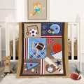 Wowelife Sports Mini Crib Bedding Set Boys Brown 3PCs Mini Crib Comforter Set Basketball Baseball Rugby Nursery Bedding Sets for Boys with Soft Comforter, Crib Skirt and 38x24 Sheet, Brown
