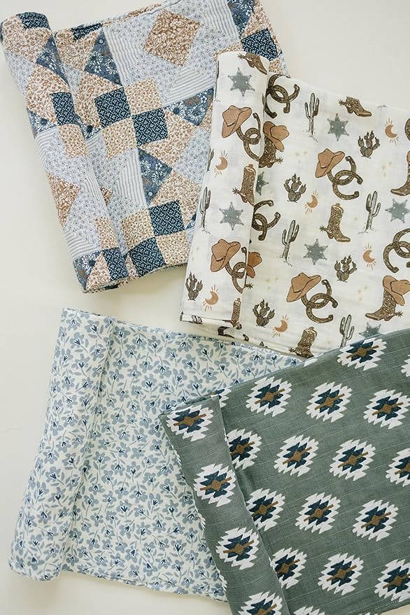 Mebie Baby Blue Blossom Muslin Swaddle, Modern and Neutral Blanket for Baby Girl or Boy, 0-3 Month, Comfy Wrap