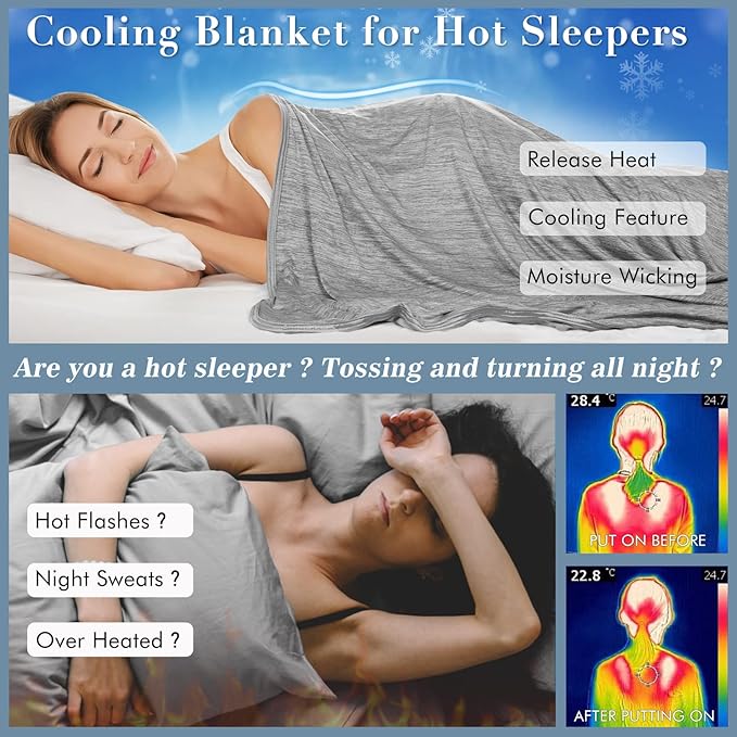 LUXEAR Cooling Blanket Twin Size, Japanese Q-Max>0.5 Arc-Chill Cooling Fiber Keep Adults/Children Cool All Night Cool Summer Blanket for Hot Sleepers Night Sweats 59 X 79in -Gray