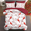 5 Pcs Twin Size Christmas Comforter Set with Pillowcase & Sham, Winter Cardinal Bird Bedding for Kids and Adults, Berries Branches Bed in a Bag with Flat Fitted Sheet