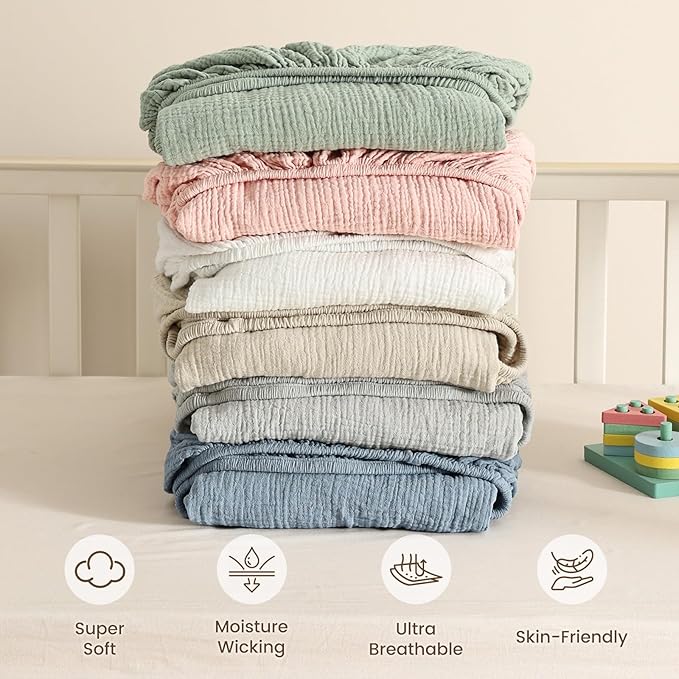 david's kids Muslin Mini Crib Sheets, 2 Pack Cotton Pack N Play Sheets for Boys Girls Neutral, Soft Breathable Baby Sheets Fit Pack N Play, Playard and Mini Crib Mattresses, Light Gray & Sage Green