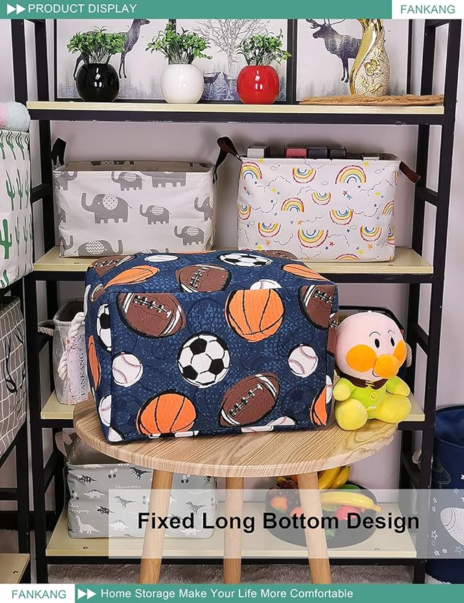 FANKANG Rectangular Laundry Basket Nursery Storage Fabric Storage Bin Storage Hamper,Gift Baskets(Navl-ball game)
