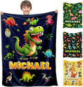 Ship Next Day, Custom Baby Blanket with Name for Boys Girls, Dinosaur Blankets, Personalized Name & Animals Blankets for Kids Teens, Christmas Birthday Gifts for Daughter Son Nephew Niece