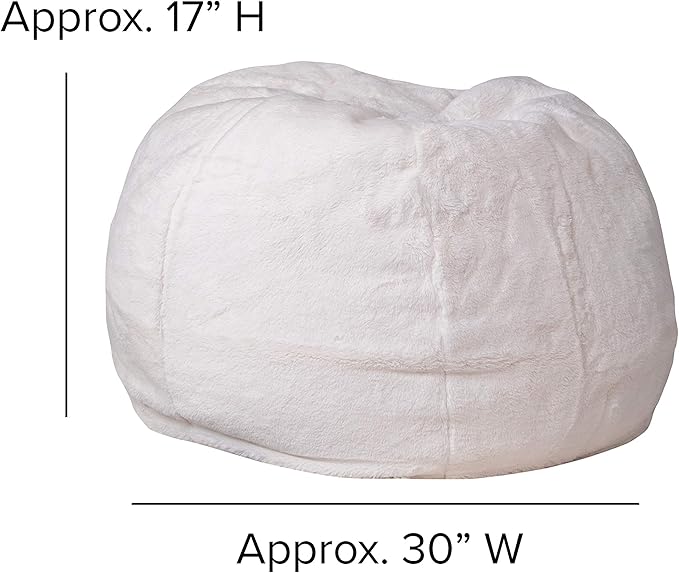 EMMA + OLIVER Small White Furry Bean Bag Chair for Kids and Teens
