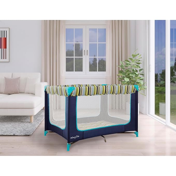 Dream On Me Zodiak Portable Playard in Navy, Lightweight, Packable and Easy Setup Baby Playard, Breathable Mesh Sides and Soft Fabric - Comes with a Removable Padded Mat