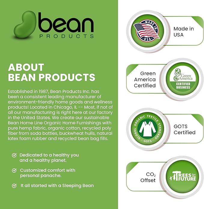 Bean Products 20" x 36" King Bed Pillow for Sleeping – Organic Buckwheat Fill with Organic Cotton Fabric, Soft Head Pillow – Eco-Friendly, Breathable, and Durable Sleep Aid, Made in The USA