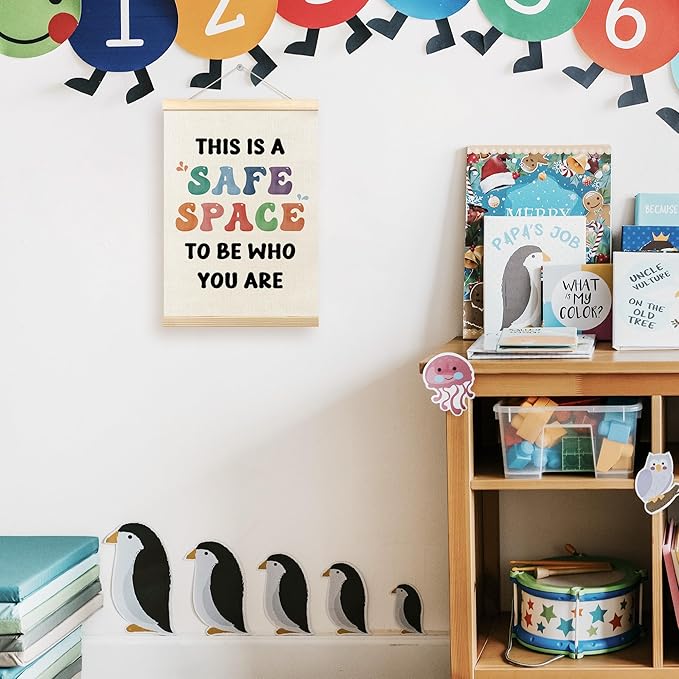 TLESKE Safe Space Poster Hanger Frame for Classroom Therapy Counseling Office, Therapist Hanging Wall Art Decor Framed, Kids Room Bedroom Wall Prints Picture Artwork Banner, 12x16