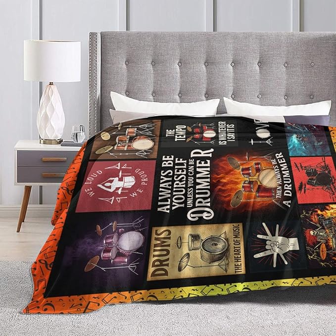 Drum Set Fleece Blanket Rock Music Throw Blankets for Girls Boys Super Soft Warm Flannel Cool Musical Instrument Throws Gifts for Men Women Cozy Fuzzy Plush Stuffed Couch Bed Bedding Decor 60"x50"