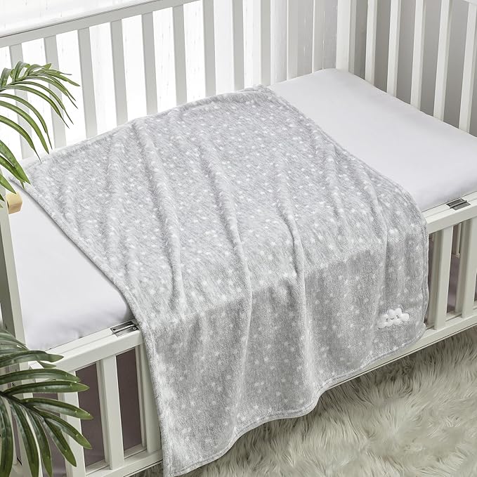 CREVENT 2Pcs 30''X40'' Cute Cozy Fluffy Warm Baby Blankets for Infants Toddlers' Bedding Crib Cot Stroller - Grey Cloud + Giraffe