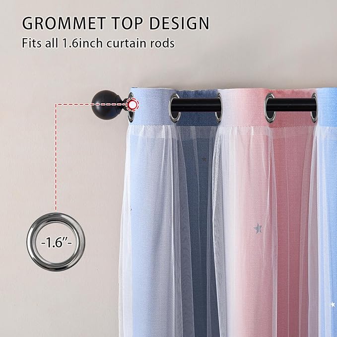 XiDi Girls Curtains for Bedroom 90 Inches Long 2 Panels Pink Grey Blue Rainbow Blackout Curtains for Little Girl Kids Room Decor Living Room, Princess Unicorn Wall Decals Drapes 52x90