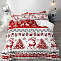 LUVIVIHOME 2PCS Christmas Duvet Cover Twin Bedding Sets, Red and White Striped Duvet Cover, Reindeer Deer Christmas Tree Snowflake Winter Holiday Xmas New Year Comforter, 1 Pillow Sham