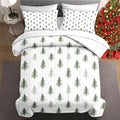 7 Pcs Queen Size Christmas Comforter Set with 2 Pillowcases & 2 Shams, Nature Simple Pine Tree Bedding for Kids and Adults, Winter Merry Xmas Bed in a Bag with Flat Fitted Sheet