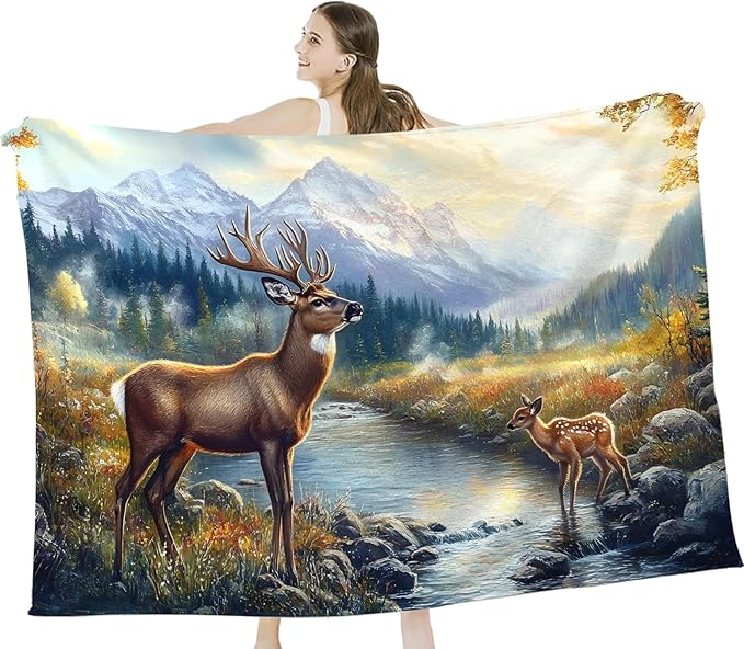 Tijuboni Elk Deer Throw Blanket Mountain Cabin Gifts for Women Men Girls Boys Kids Adults Soft Flannel Fleece Blanket for Couch Sofa Bed Home Decor 50"x60"