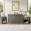 CARPETNAL Farmhouse Dresser and Nightstand Sets for Bedroom, 3 Pcs Bedroom Set, 7 Drawer Dresser & Nightstand Set of 2, Modern Wood Chest of Drawers for Bedroom, Living Room, Entryway, Grey