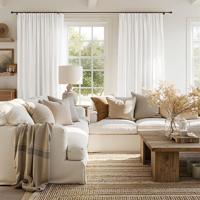 jinchan Linen Blend Curtain 90 inch Length 1 Panel for Sliding Door, Light Filtering 100 inch Extra Wide Living Room Drape with Rod Pocket Back Tab(100W x 90L, Off White)