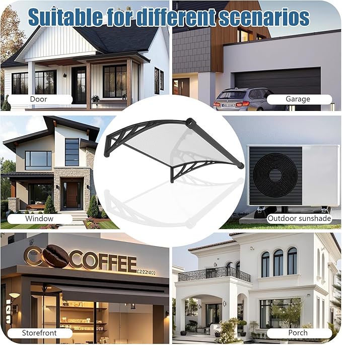 40''*60'' Window and Door Exterior, UV/Rain/Snow/Sunlight Protection Sheet,UPF 50+ Polycarbonate Overhang Canopy,House Overdoor Awnings for Door Entrance Outside/Patio/Porch/Deck