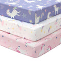 Baby Mini Crib Sheets Girl, Portable 38”x26” Pack and Play Sheets Fitted for Playard and Pack N Play Mattress, 3-Pack Soft Microfiber Pink Purple Rainbow