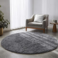Amdrebio Grey Round Rugs 6Ft for Bedroom Living Room Decor, Fluffy Shaggy Circle Area Rug for Kids Room Classroom Playroom, Large Furry Floor Circular Gray Carpet for Teen Girls Boys Nursery Dorm